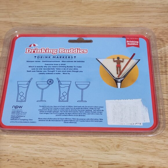 NPW Drinking Buddies Drink Markers, Wine Glass Charms for Parties Pack of 6 New - Picture 2 of 15